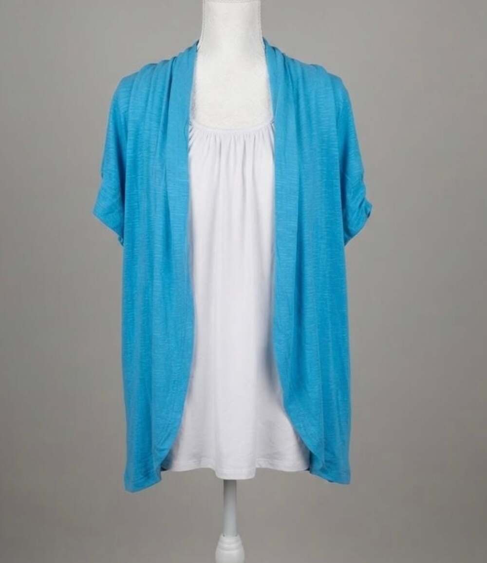 Kim Rogers Woman Blue Open Front Cardigan 1X Plus Size